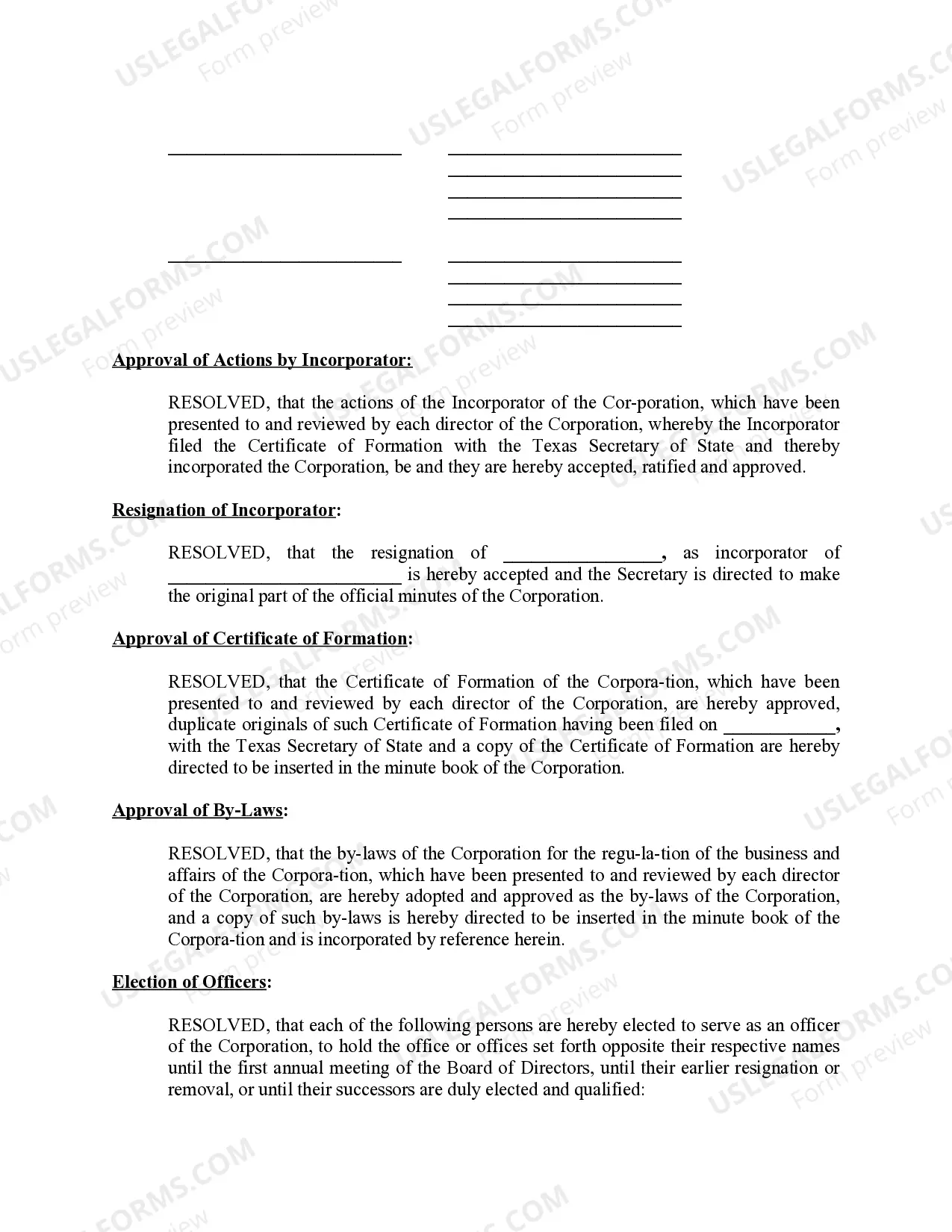 Preview Minutes for Organizational Meeting