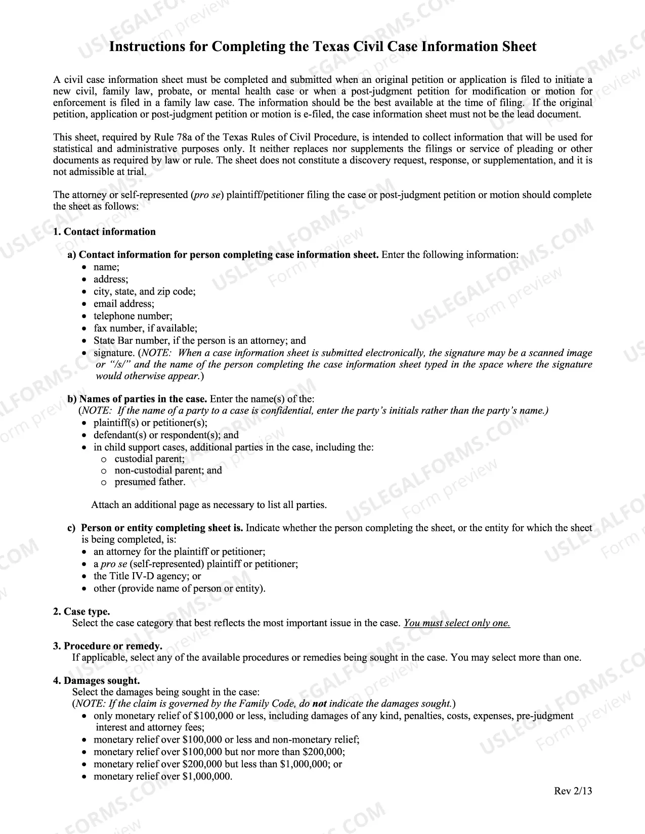 Preview Civil Case (Cause) Information Form (Printable PDF Version)