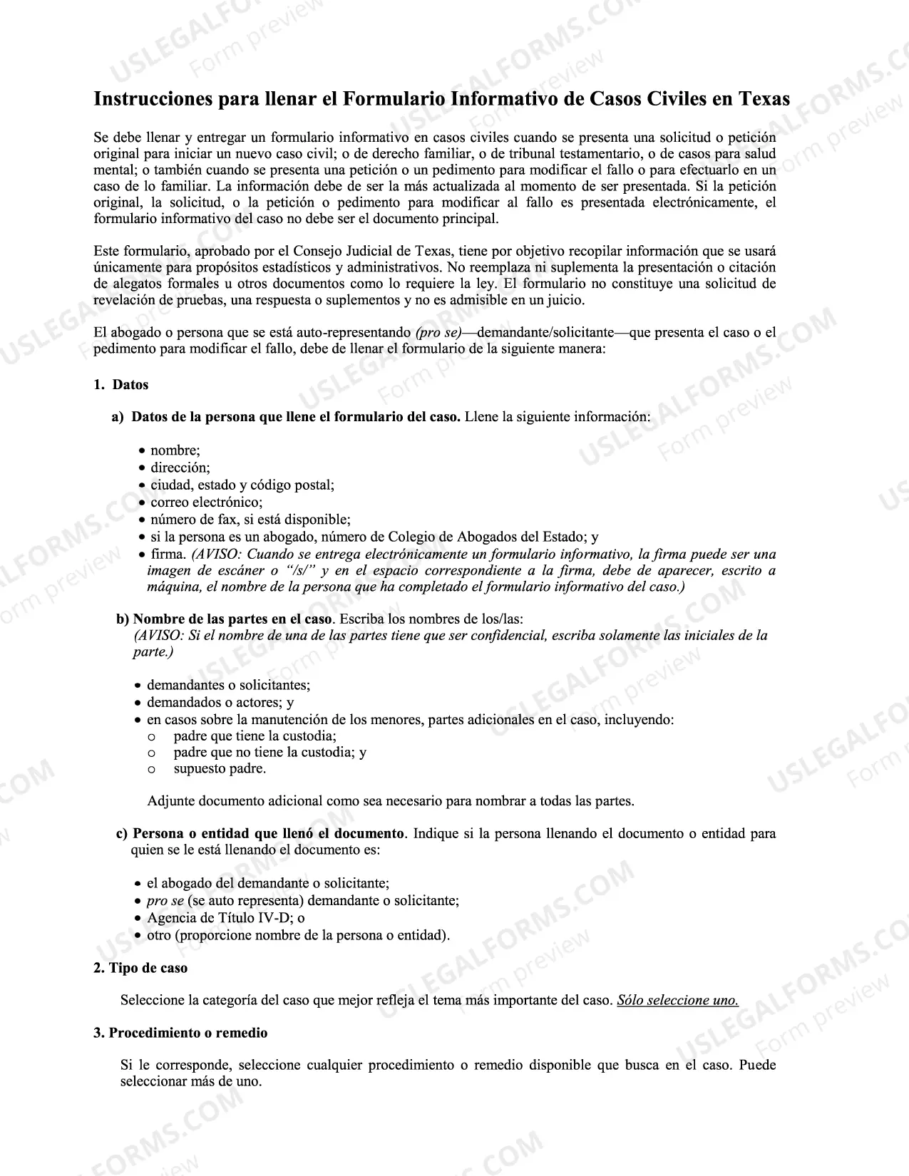 Preview Civil Case (Cause) Information Form - Spanish version (Printable PDF Version)