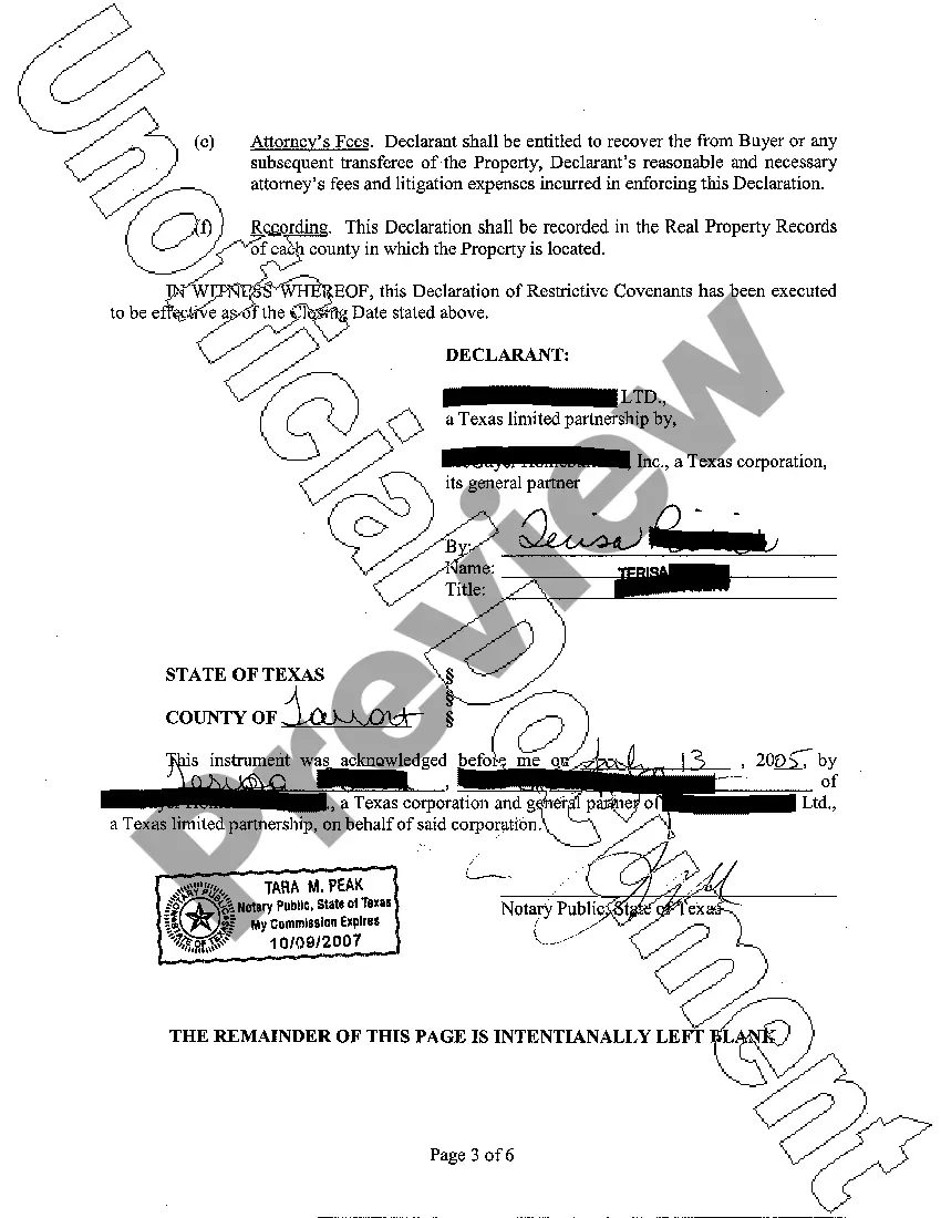 Get Declaration of Restrictive Covenants Preview Declaration of Restrictive Covenants