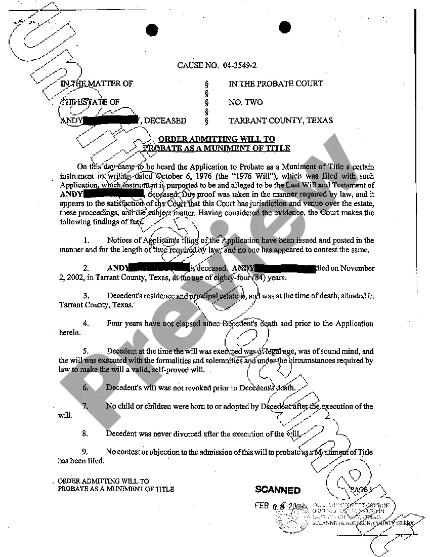 Get Order Admitting Will to Probate and Last Will and Testament Preview Order Admitting Will to Probate and Last Will and Testament