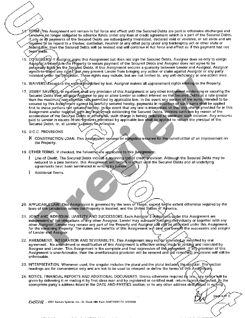 Preview Assignment of Leases and Rents