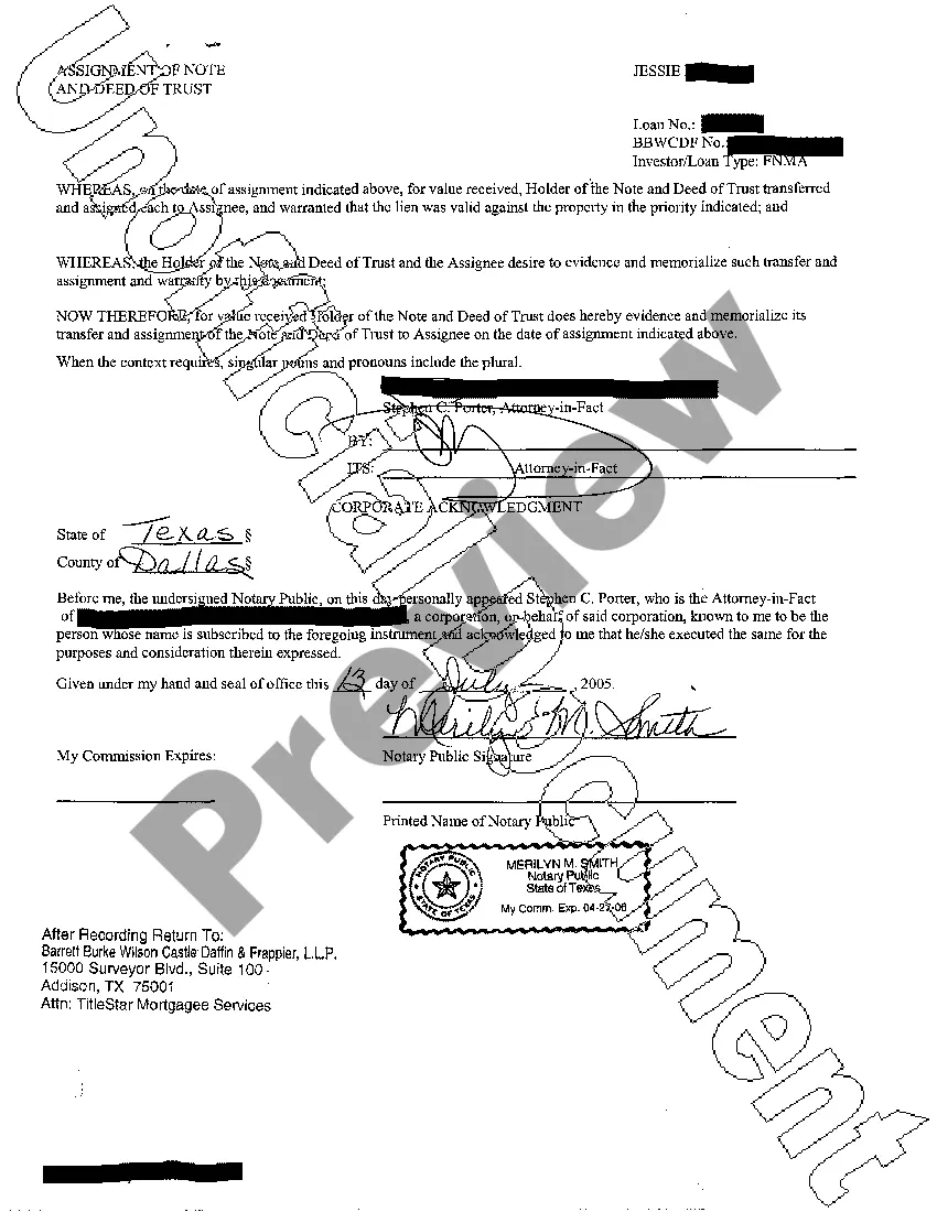 Get Assignment of Note and Deed of Trust Preview Assignment of Note and Deed of Trust
