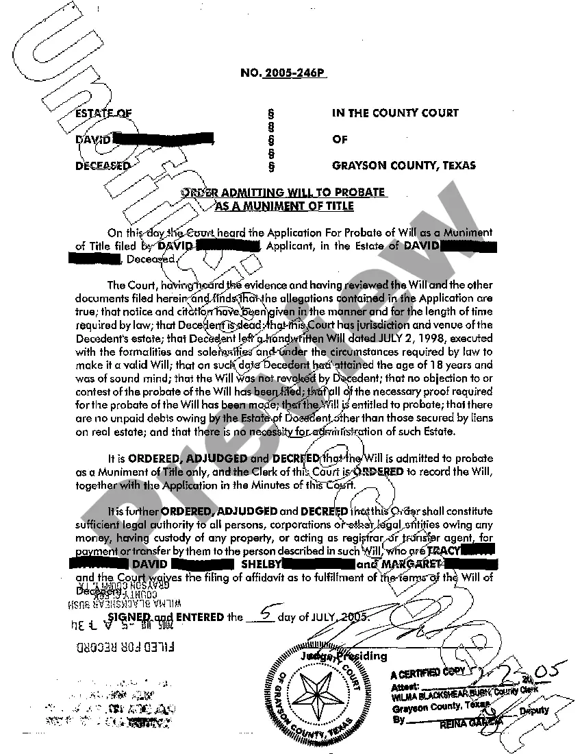Get Application and Order of Probate of Will as Muniment of Title Preview Application and Order of Probate of Will as Muniment of Title