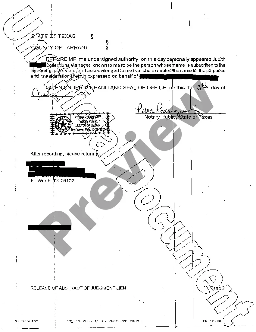 Preview Release of Abstract of Judgment Lien