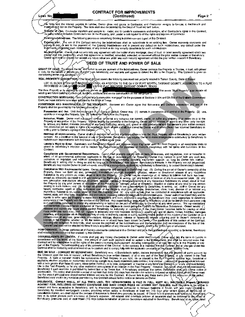 Preview Contracts for Improvements with Deed of Trust and Power of Sale