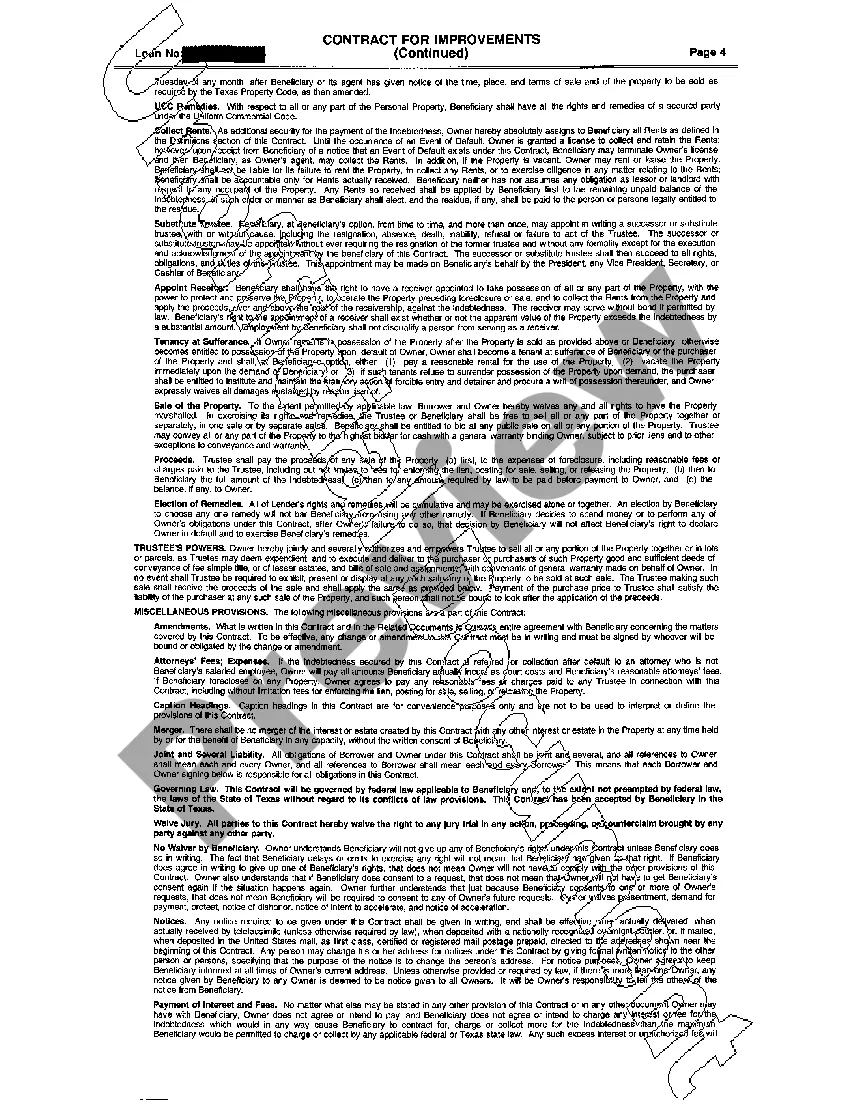 Preview Contracts for Improvements with Deed of Trust and Power of Sale