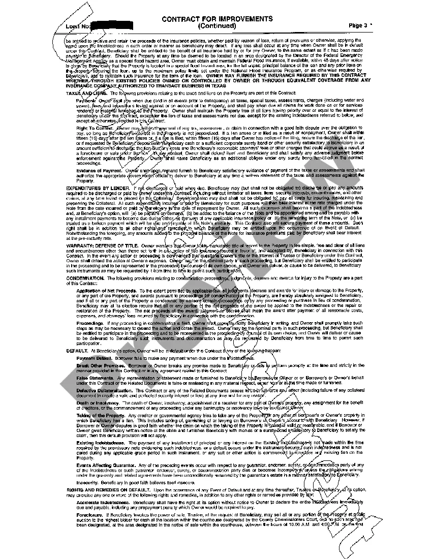 Preview Contracts for Improvements with Deed of Trust and Power of Sale