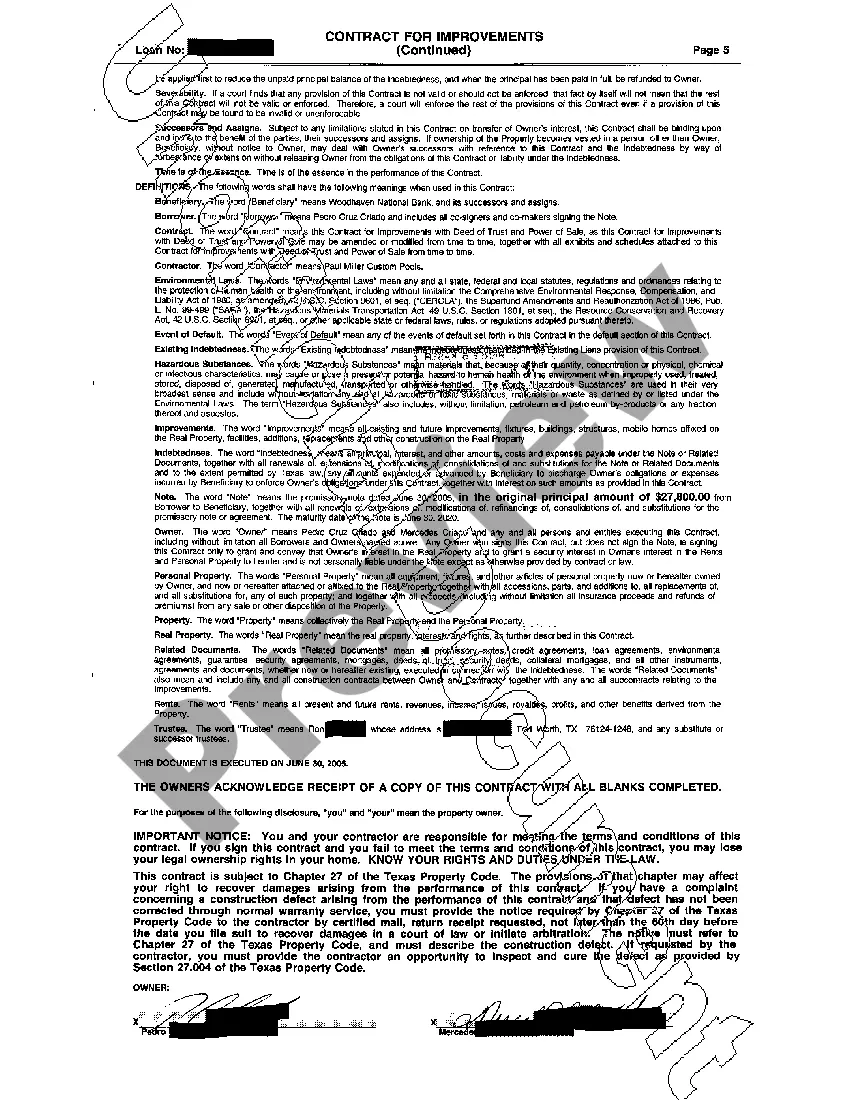 Preview Contracts for Improvements with Deed of Trust and Power of Sale