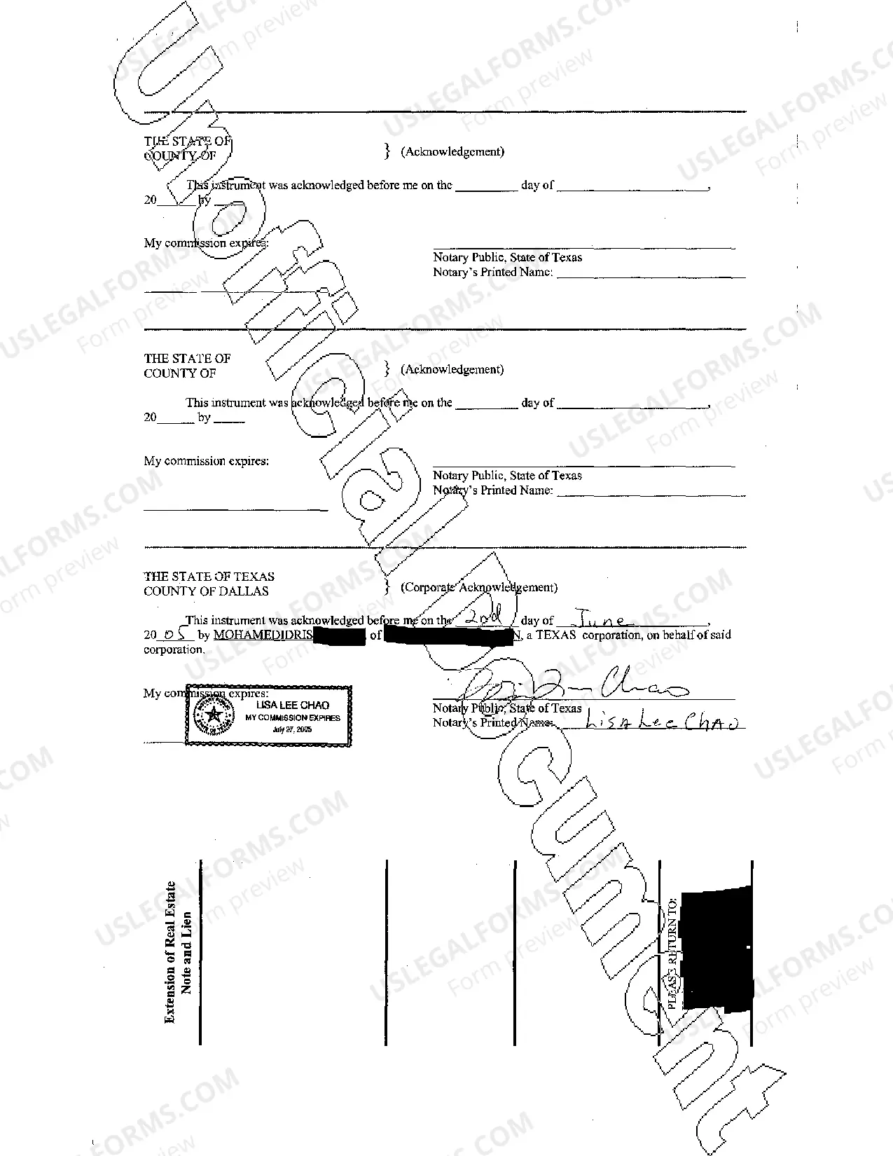 Preview Extension of Real Estate Note and Lien
