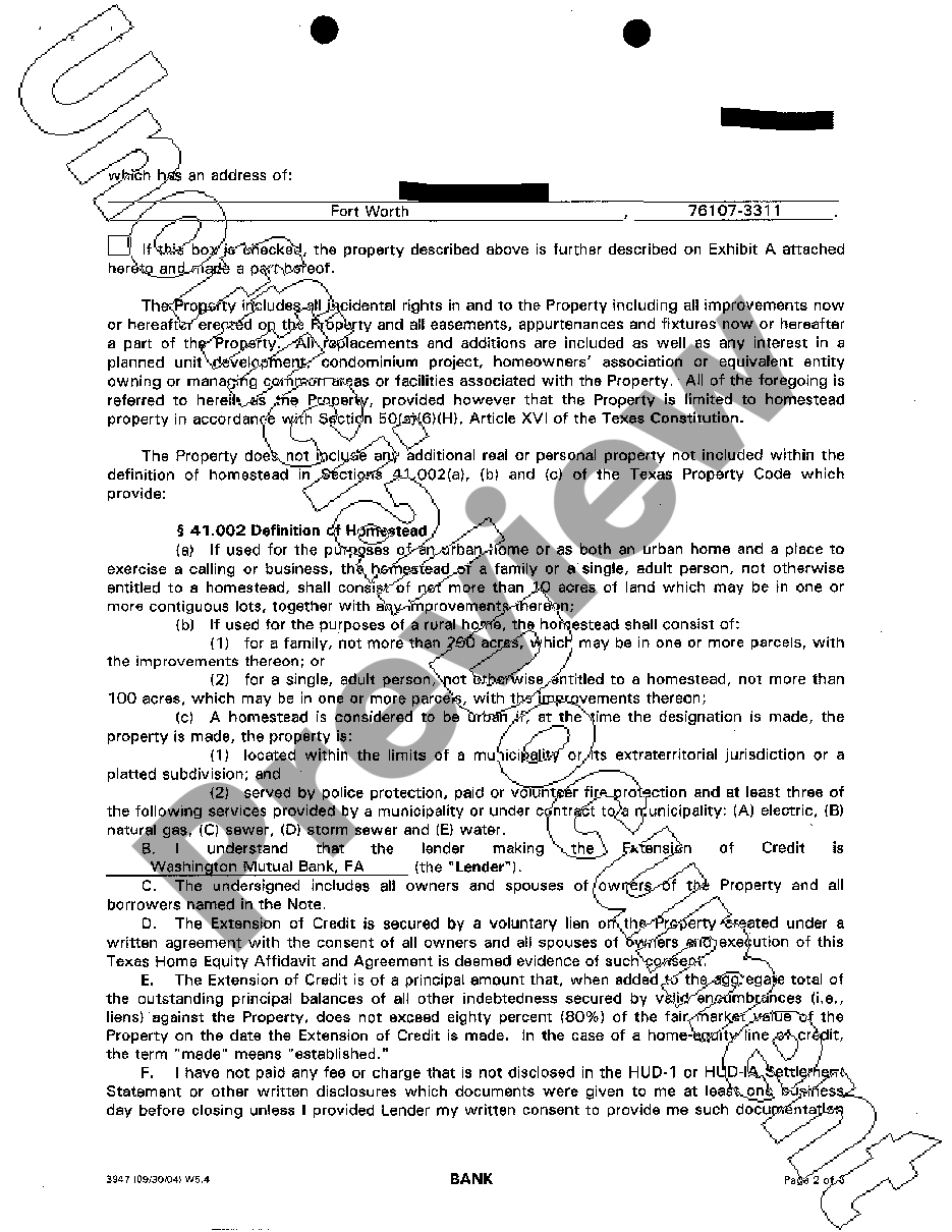 Texas Home Equity Affidavit And Agreement Us Legal Forms