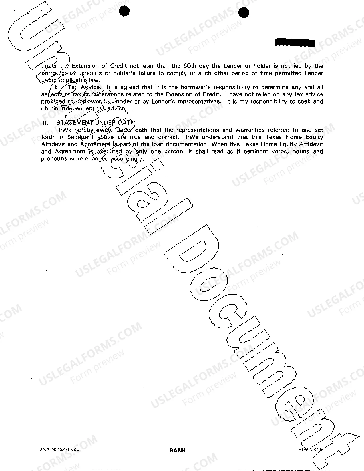 Preview Texas Home Equity Affidavit and Agreement