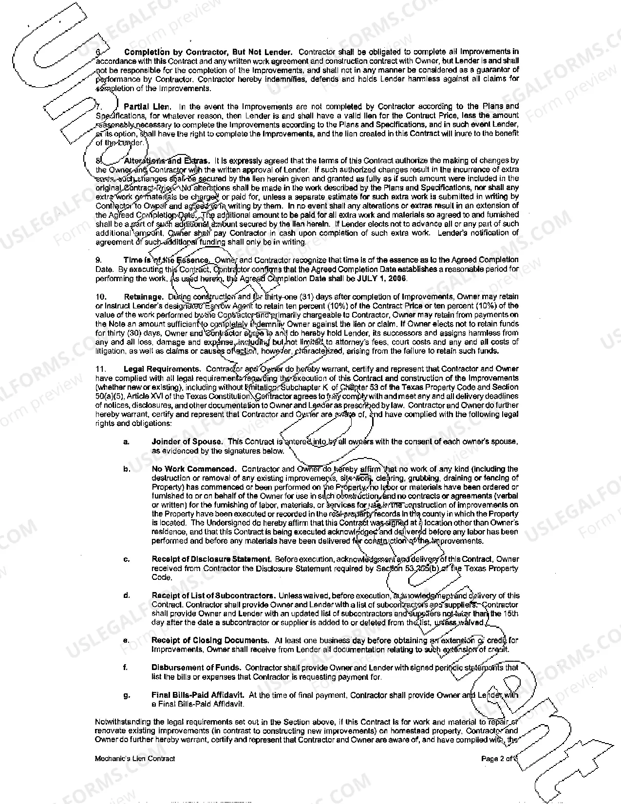 Preview Mechanic's Lien Contract