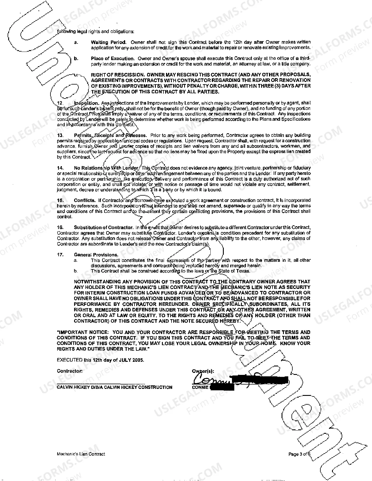 Preview Mechanic's Lien Contract