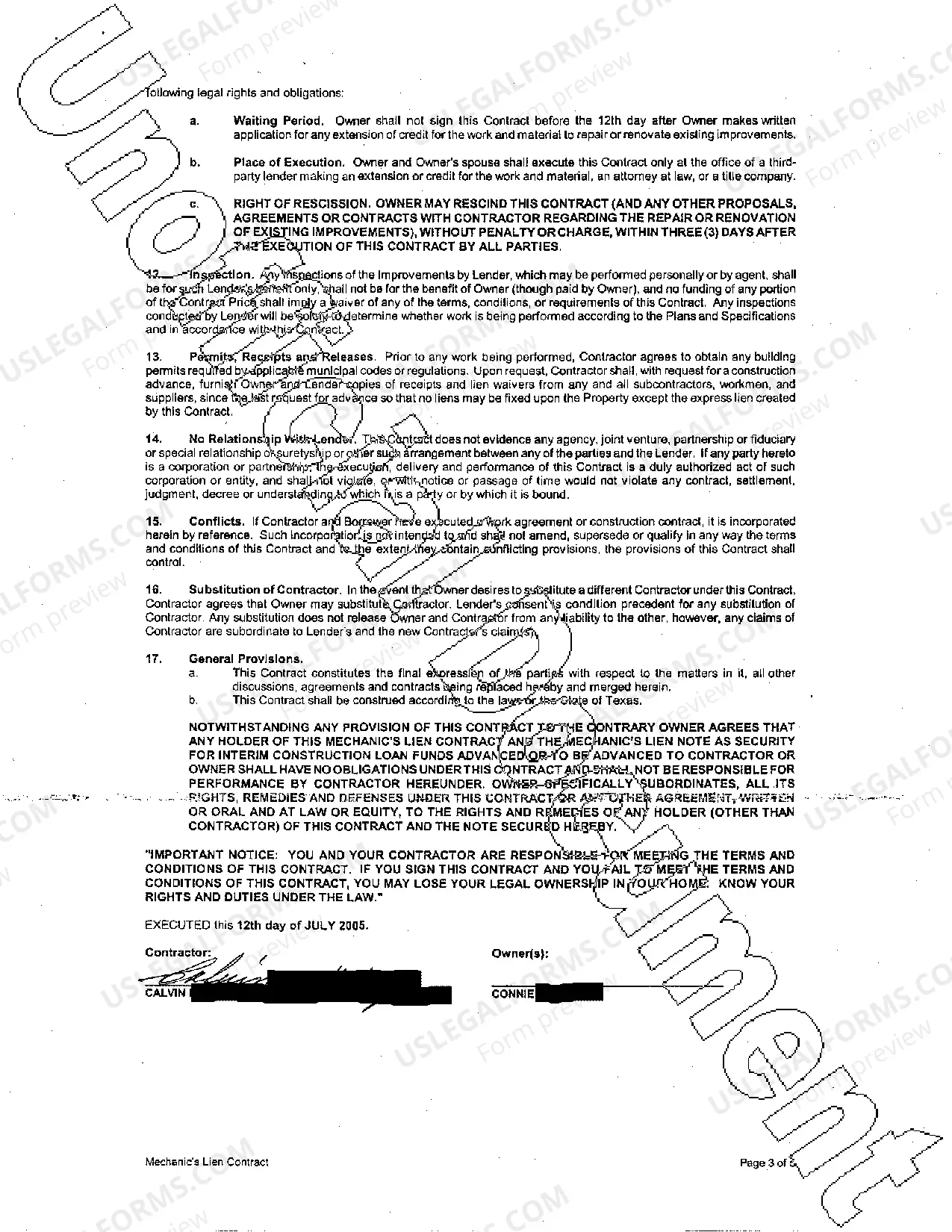 Preview Mechanic's Lien Contract