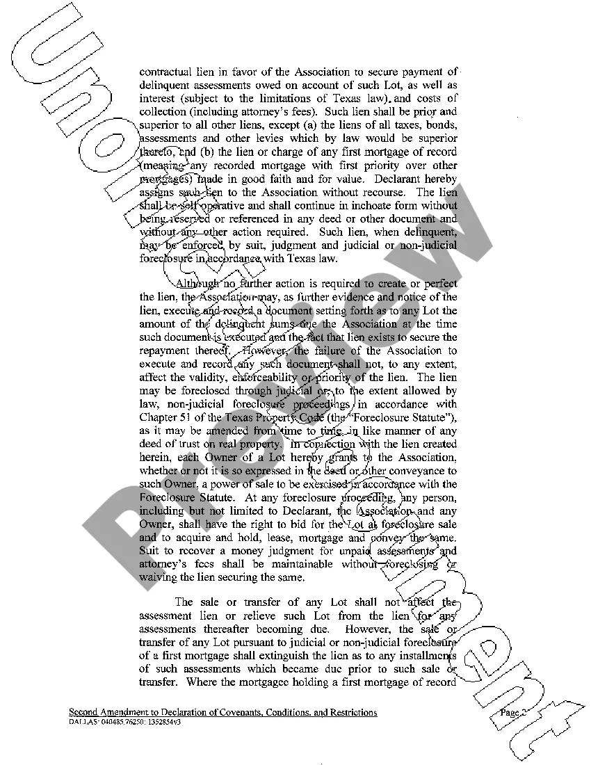 Preview Second Amendment to Declaration of Covenants, Conditions and Restrictions