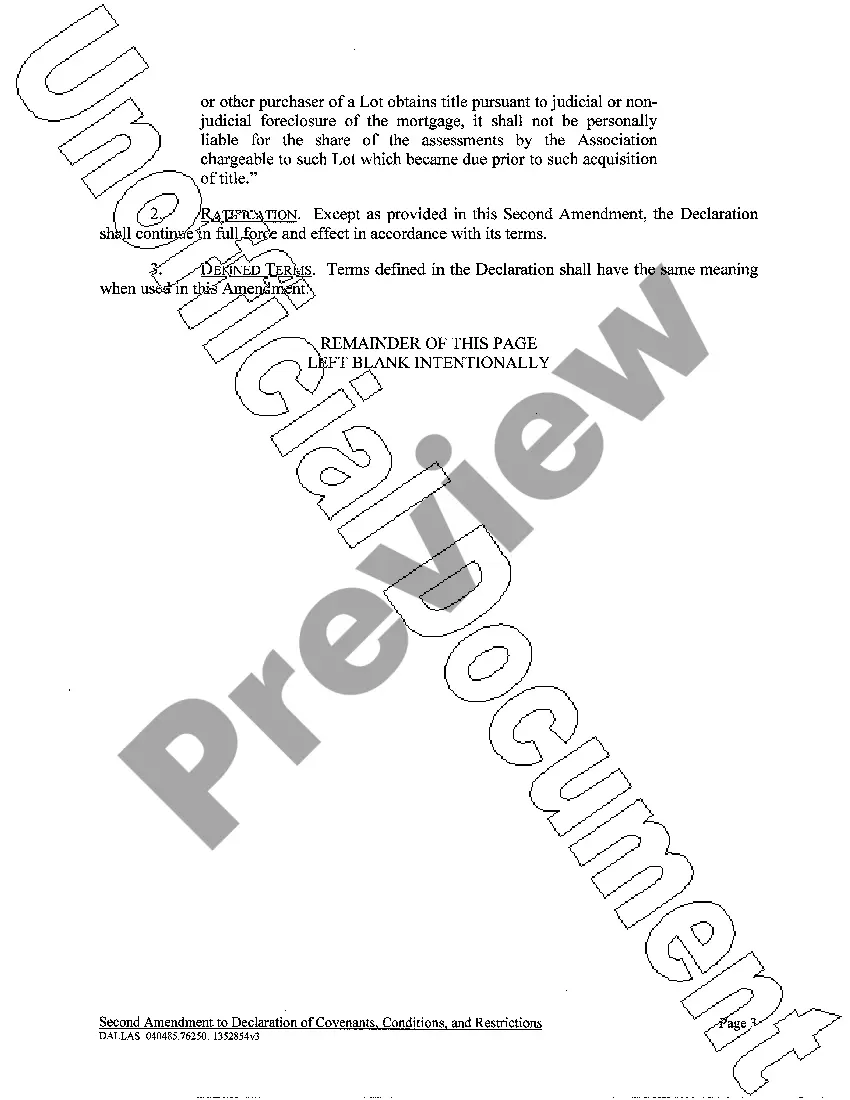 Preview Second Amendment to Declaration of Covenants, Conditions and Restrictions
