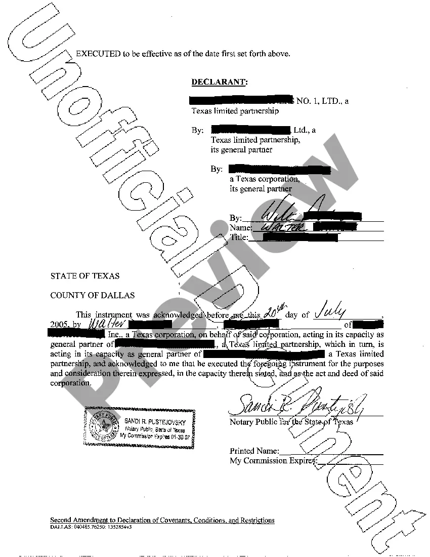 Preview Second Amendment to Declaration of Covenants, Conditions and Restrictions