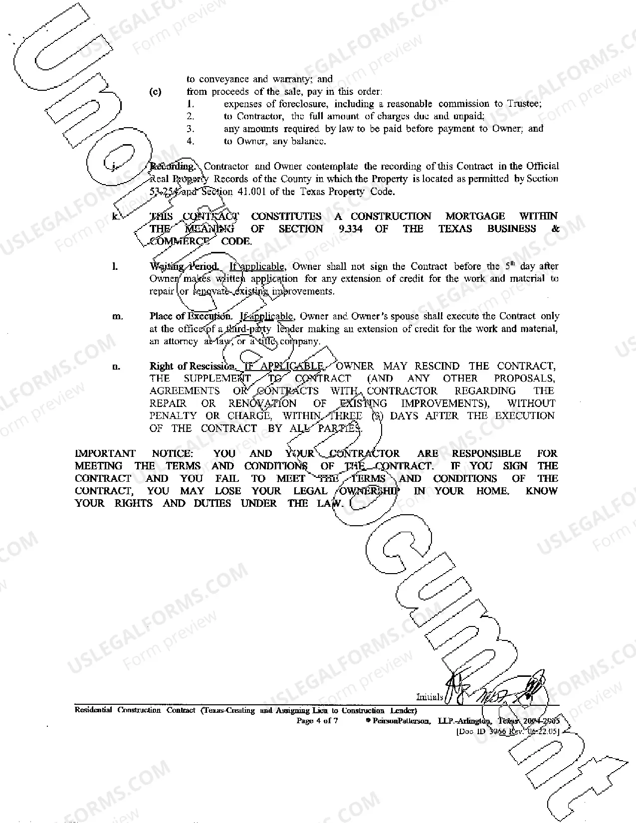 Preview Residential Construction Contract