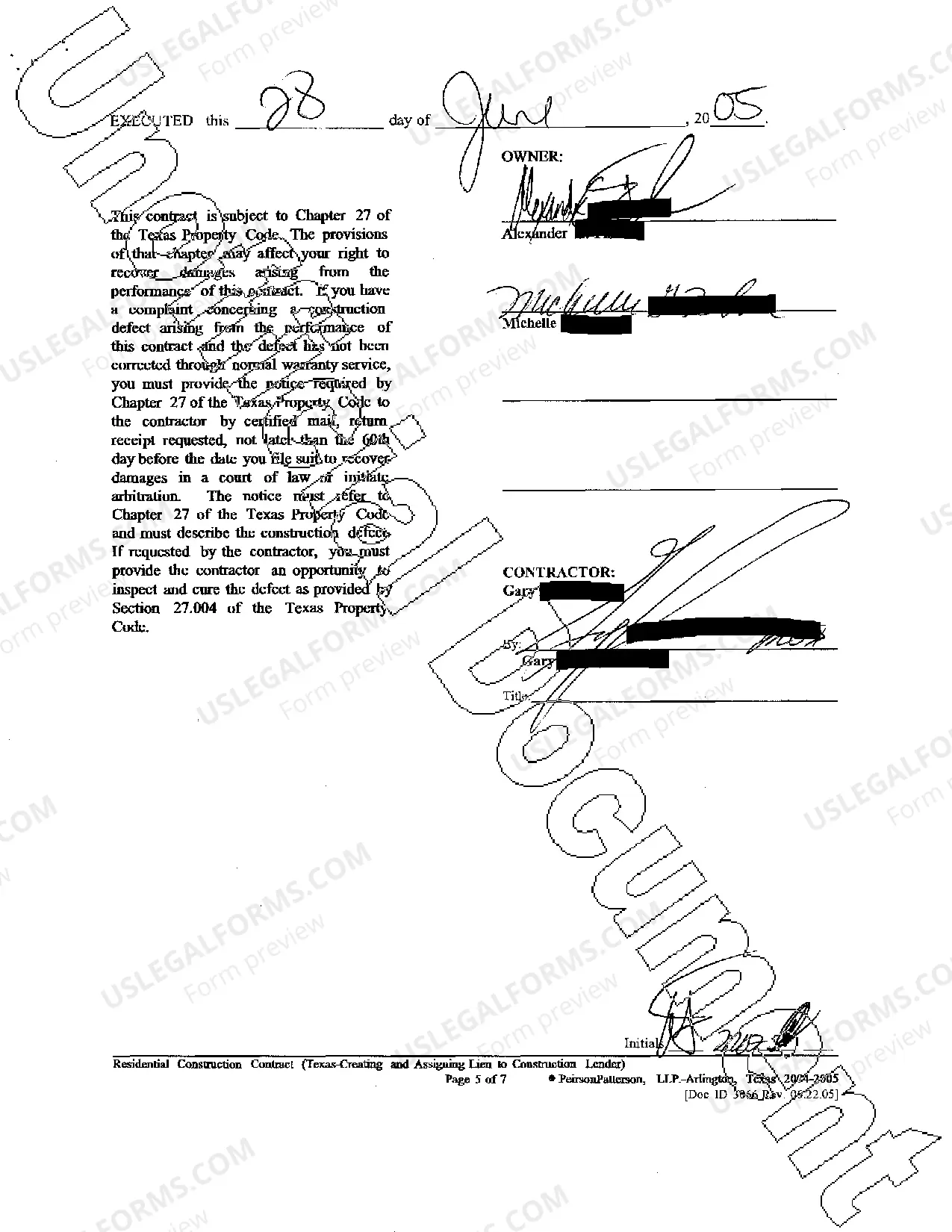 Preview Residential Construction Contract