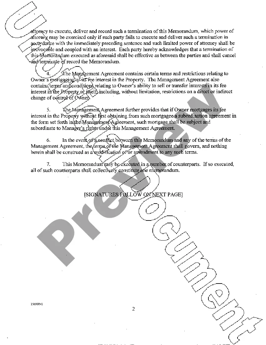 Preview Memorandum of Management Agreement