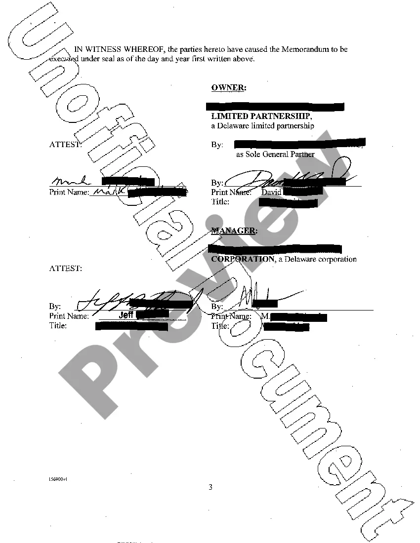 Preview Memorandum of Management Agreement