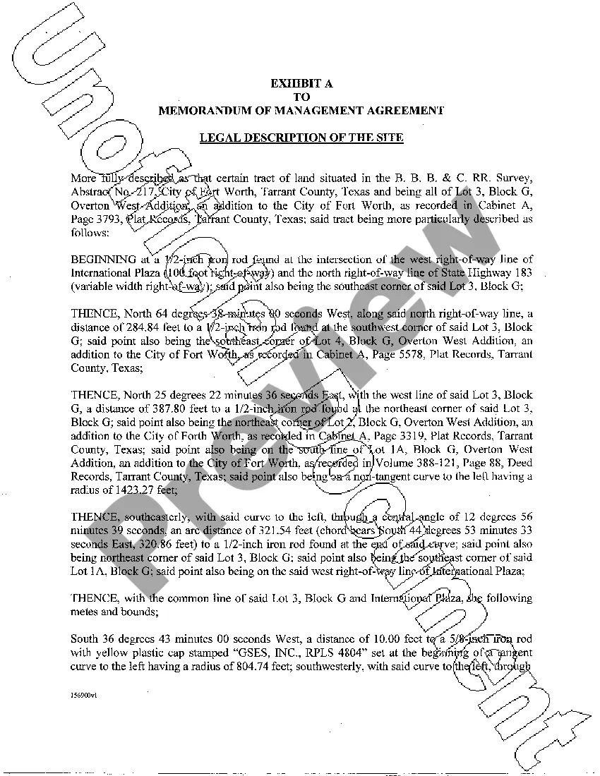 Preview Memorandum of Management Agreement