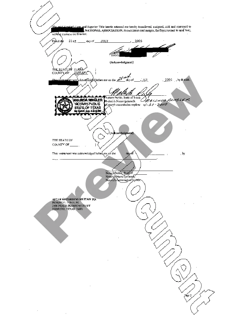 Preview Warranty Deed with Vendor's Lien