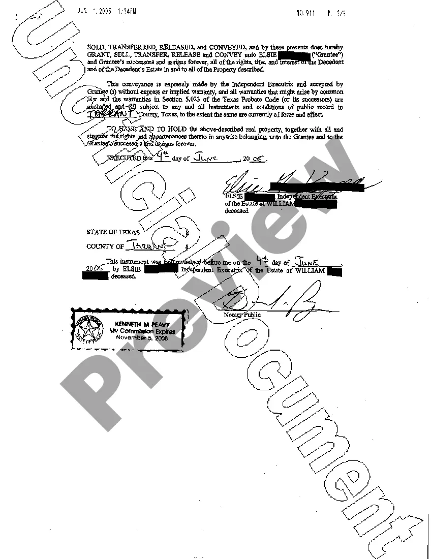 Preview Independent Executrix's Distribution Deed