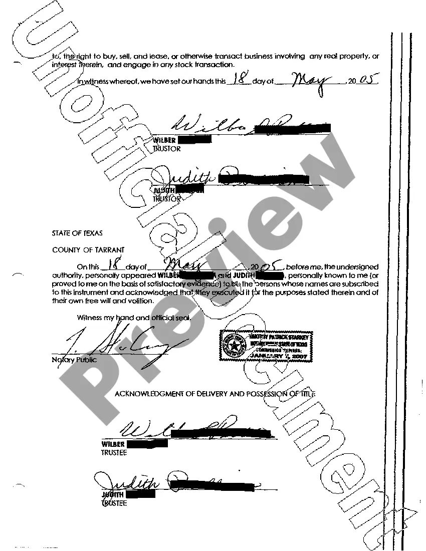 Preview Memorandum of Trust and Deed and Stock Transfer Power