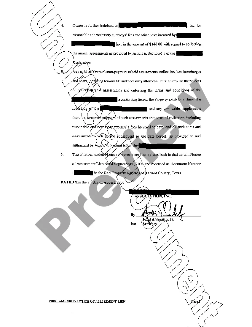 Preview First Amended Notice of Assessment Lien