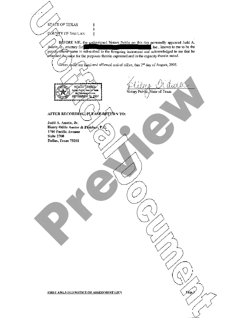 Preview First Amended Notice of Assessment Lien