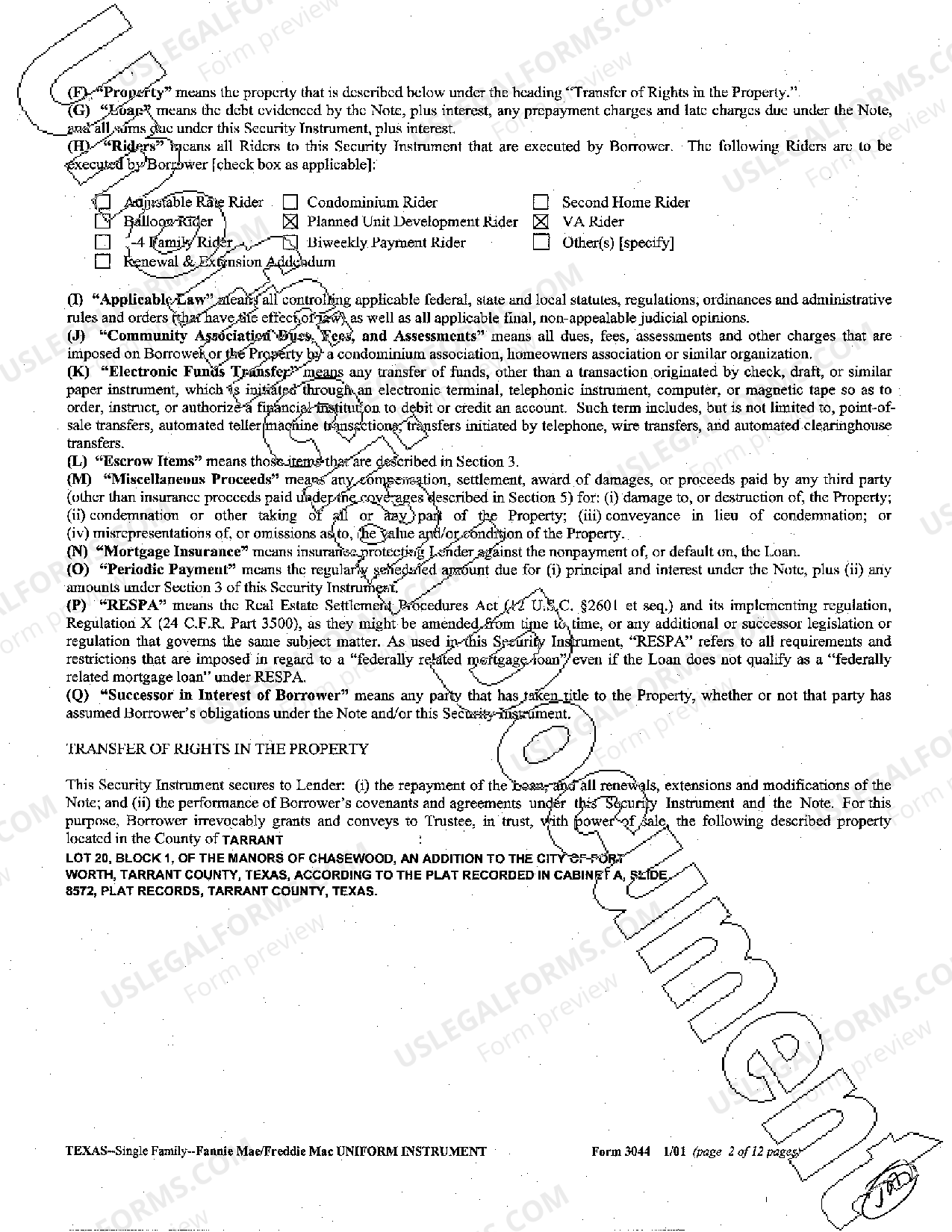 Arlington Texas Sample Deed of Trust Affidavit Of Trust Texas US