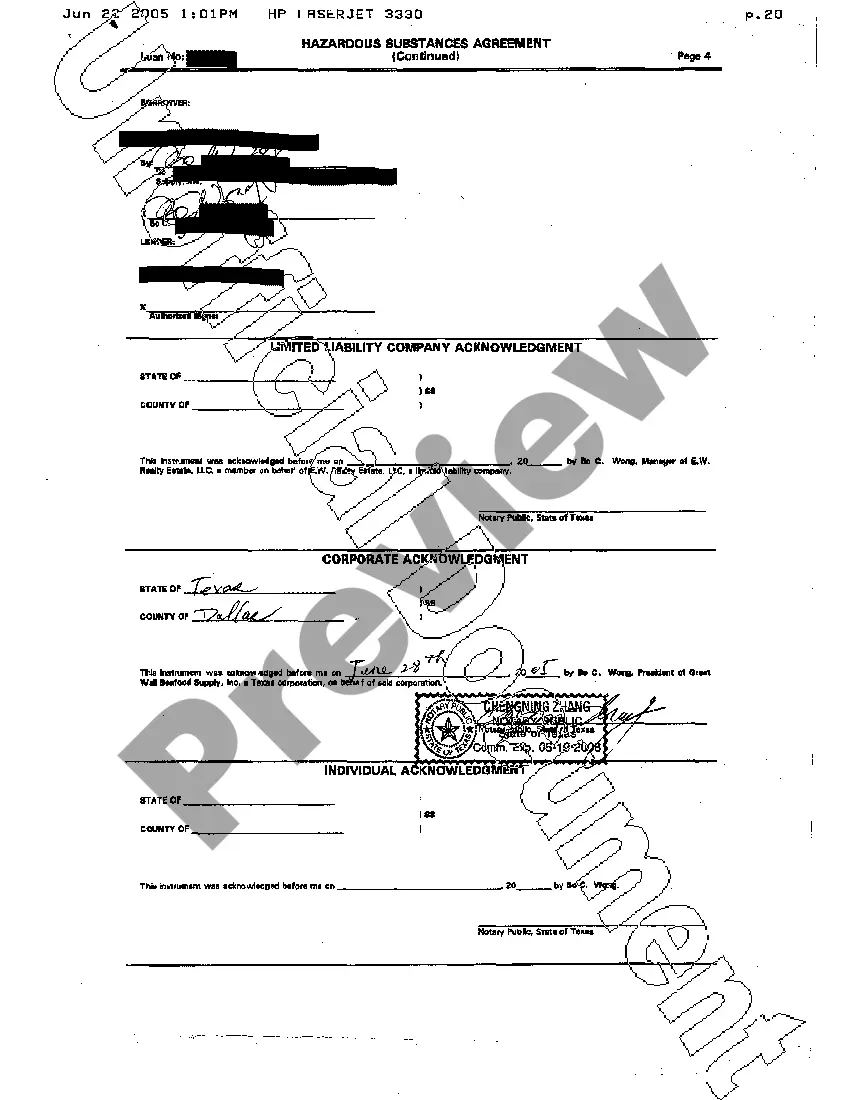 Preview Hazardous Substances Certificate and Indemnity Agreement