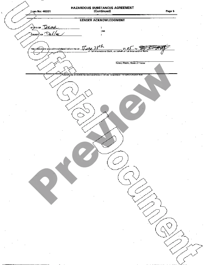 Preview Hazardous Substances Certificate and Indemnity Agreement