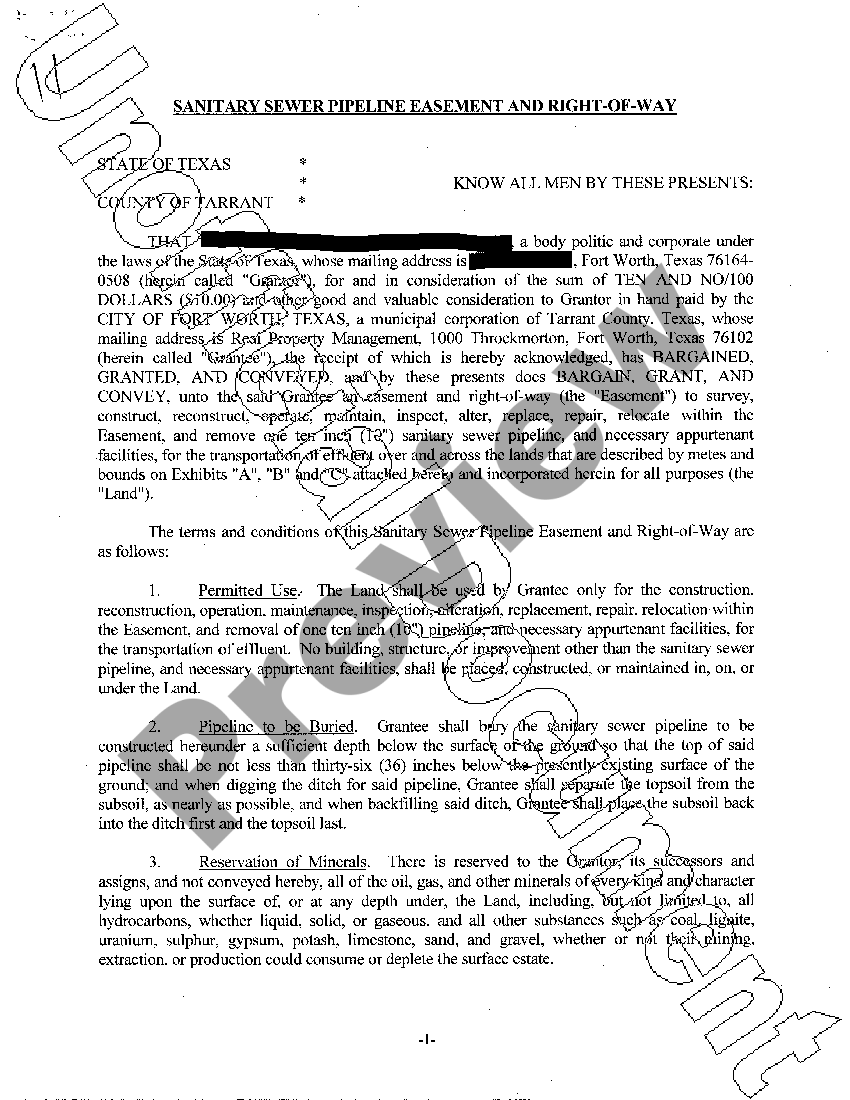 Fort Worth Texas Sanitary Sewer Pipeline Easement and RightofWay US