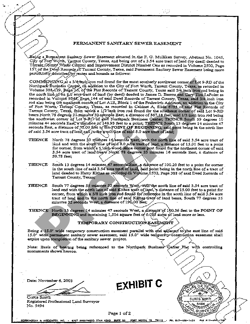 Fort Worth Texas Sanitary Sewer Pipeline Easement and RightofWay US