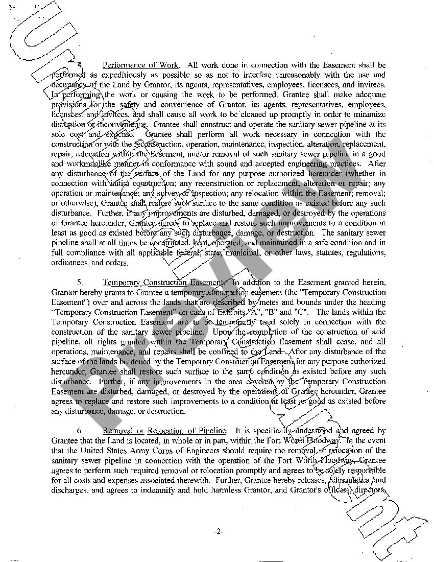 Preview Sanitary Sewer Pipeline Easement and Right-of-Way