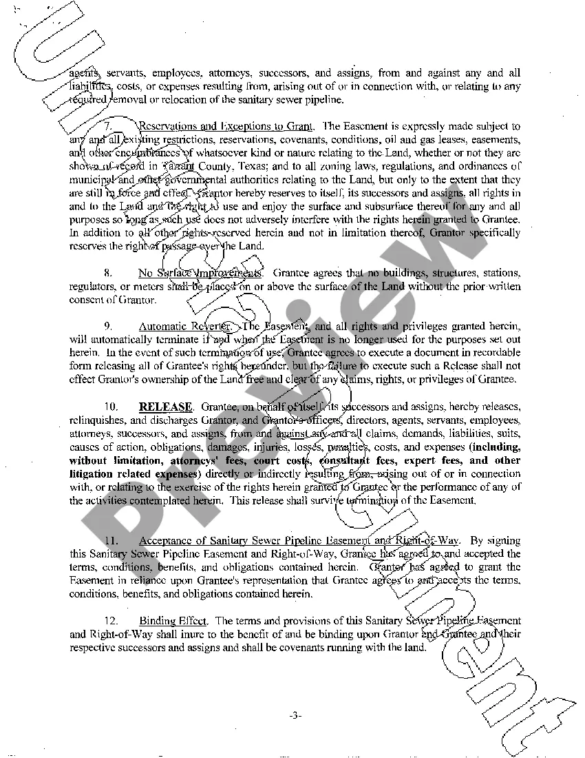 Preview Sanitary Sewer Pipeline Easement and Right-of-Way