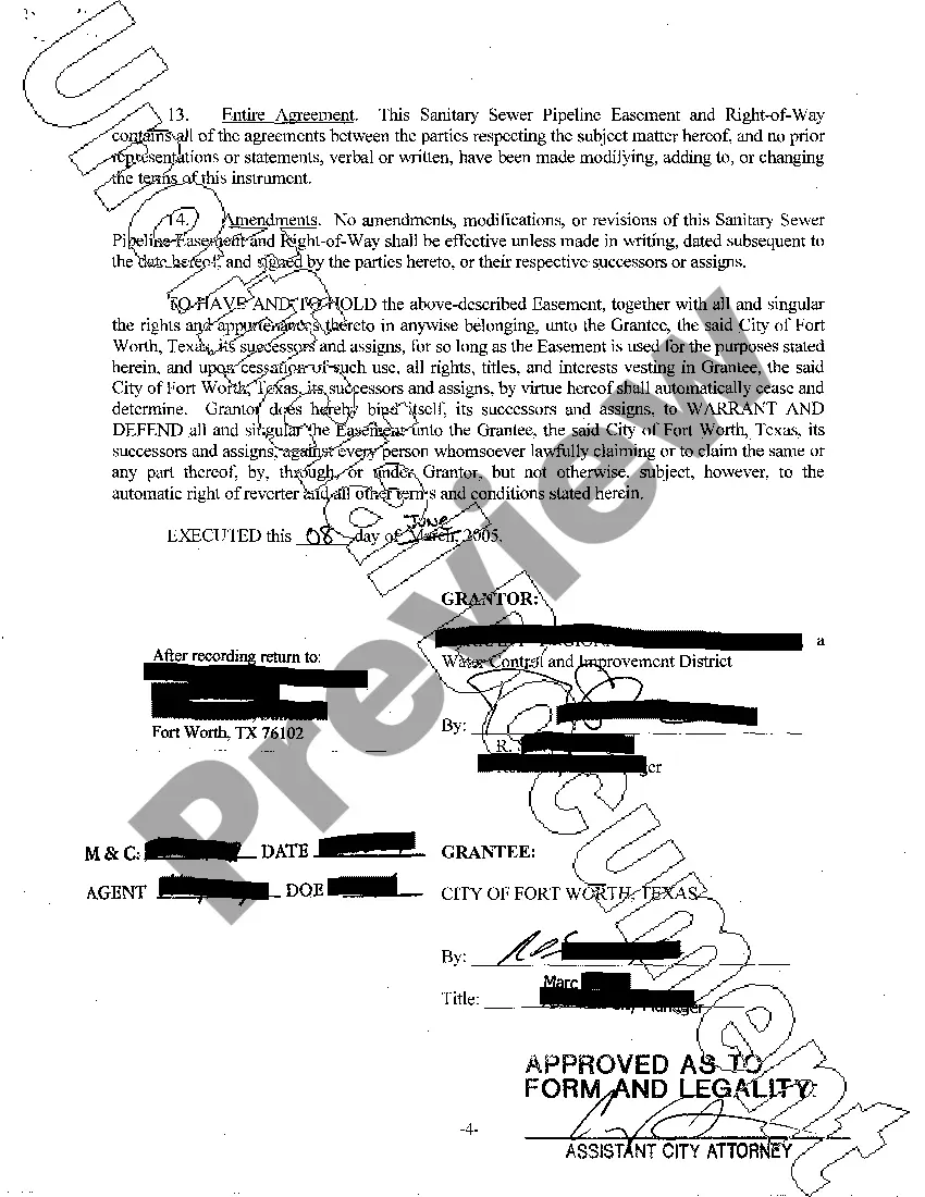 Preview Sanitary Sewer Pipeline Easement and Right-of-Way
