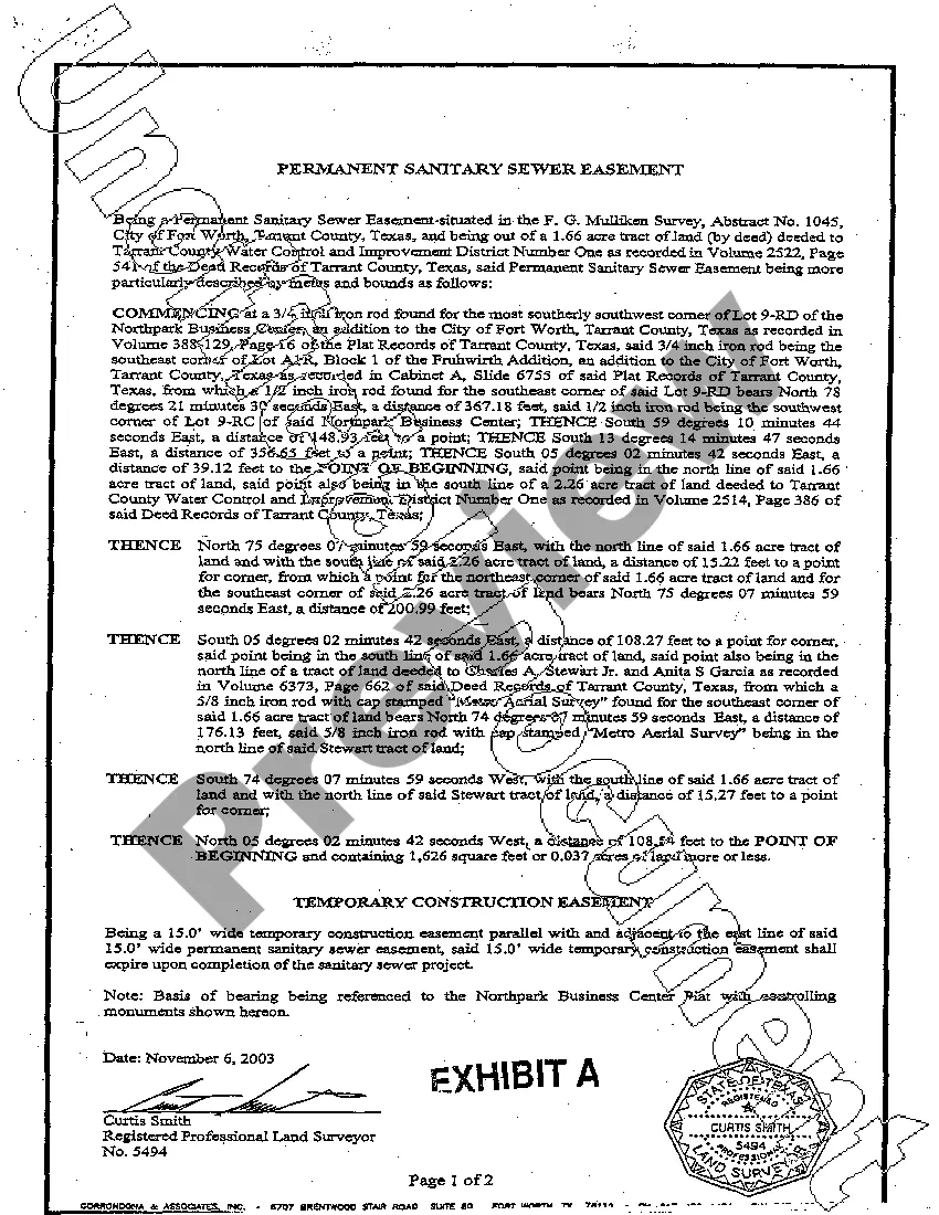 Preview Sanitary Sewer Pipeline Easement and Right-of-Way