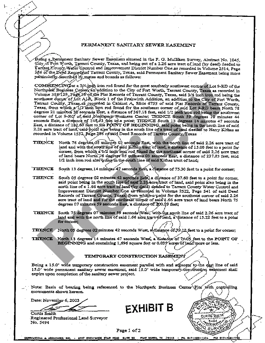 Preview Sanitary Sewer Pipeline Easement and Right-of-Way
