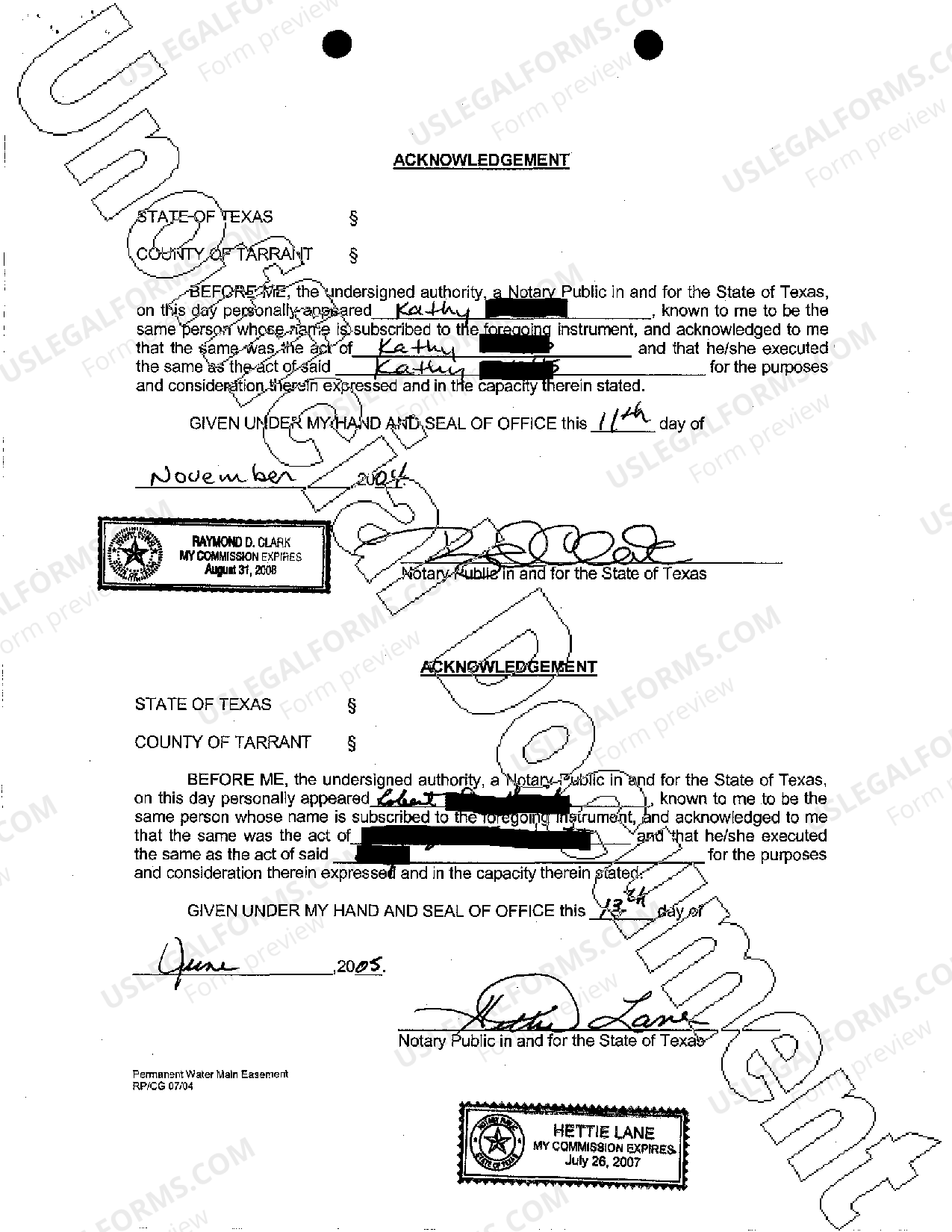 McKinney Texas Permanent Water Main Easement US Legal Forms