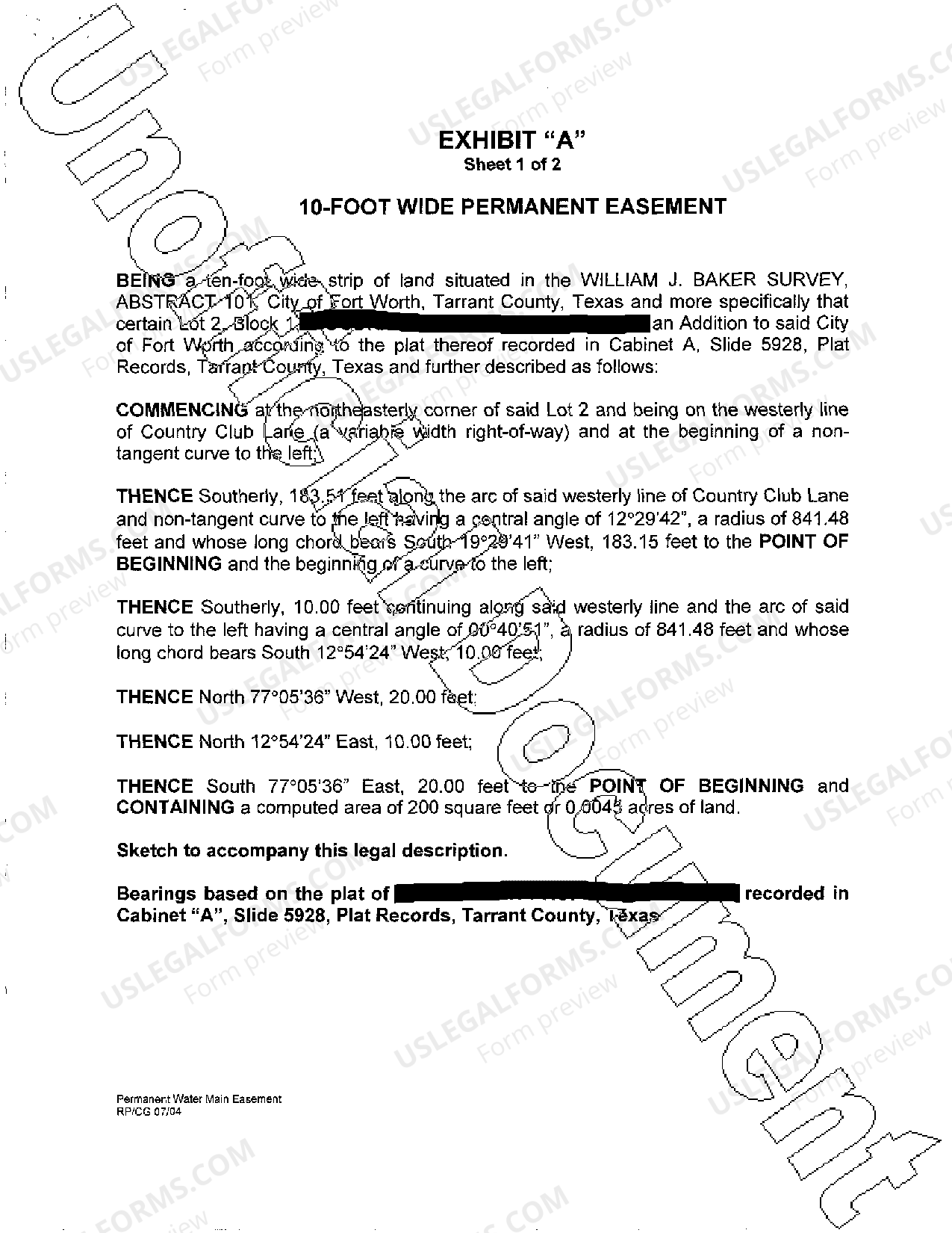 Texas Permanent Water Main Easement US Legal Forms