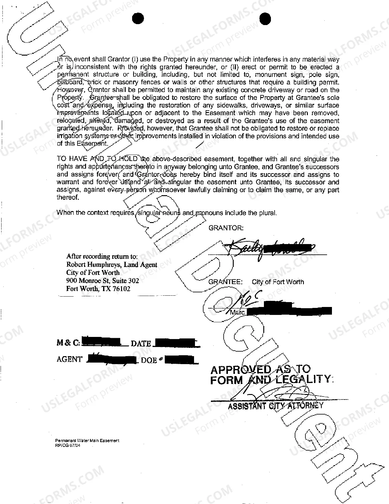 Preview Permanent Water Main Easement