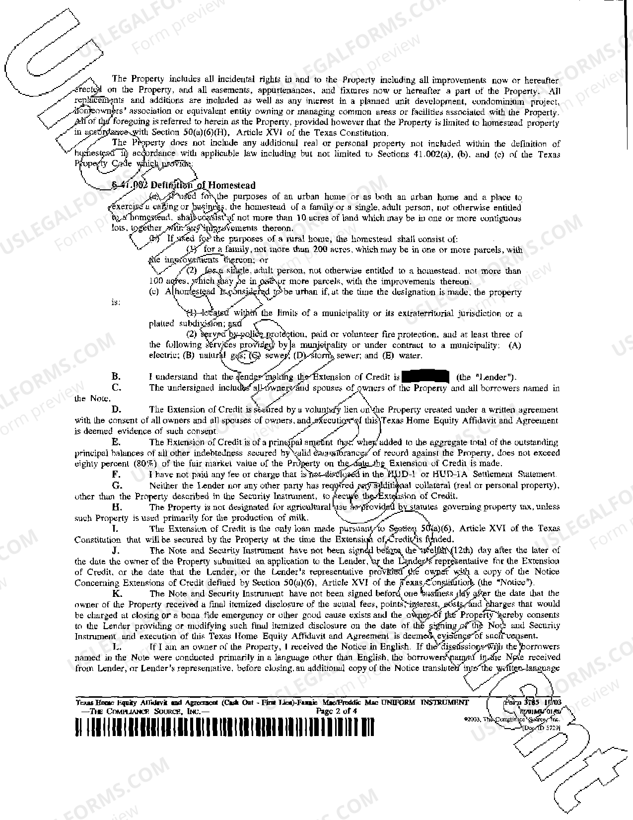 Pearland Texas Home Equity Affidavit and Agreement Texas Home Equity