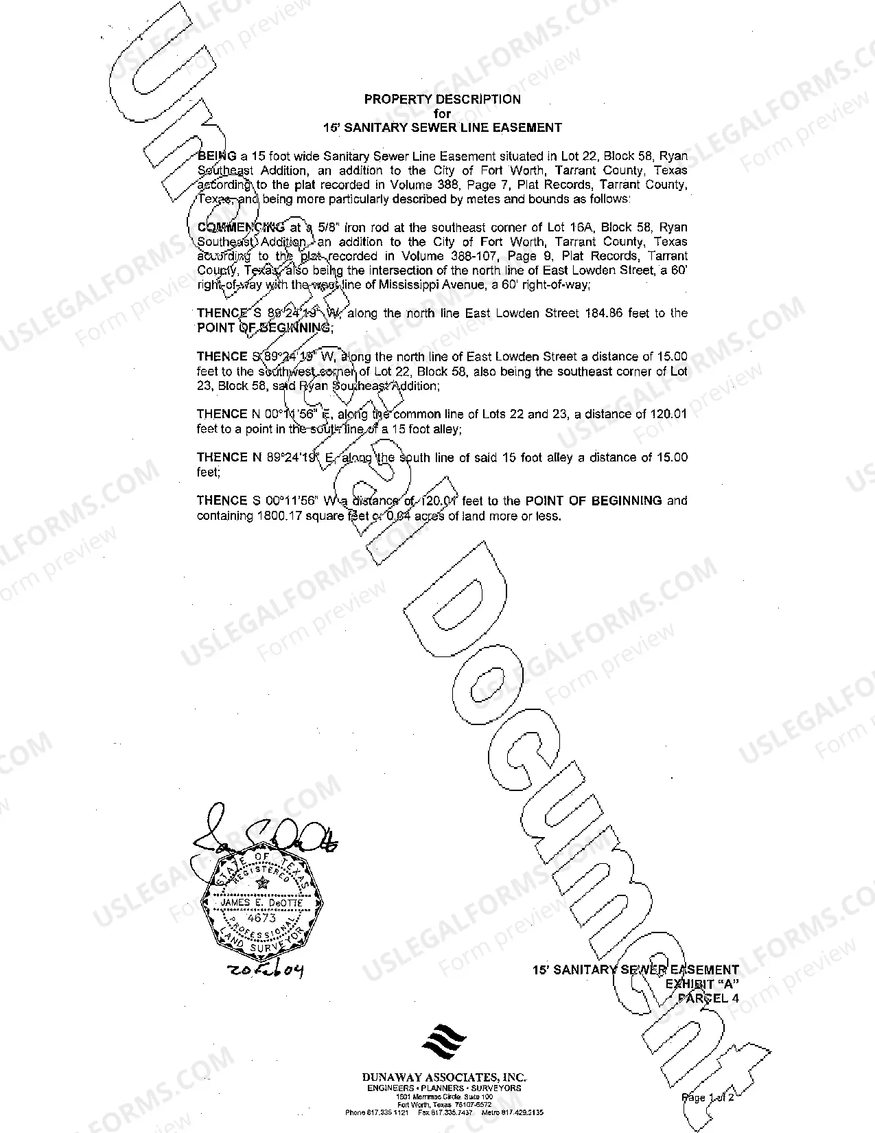 Preview Permanent Sanitary Sewer Easement