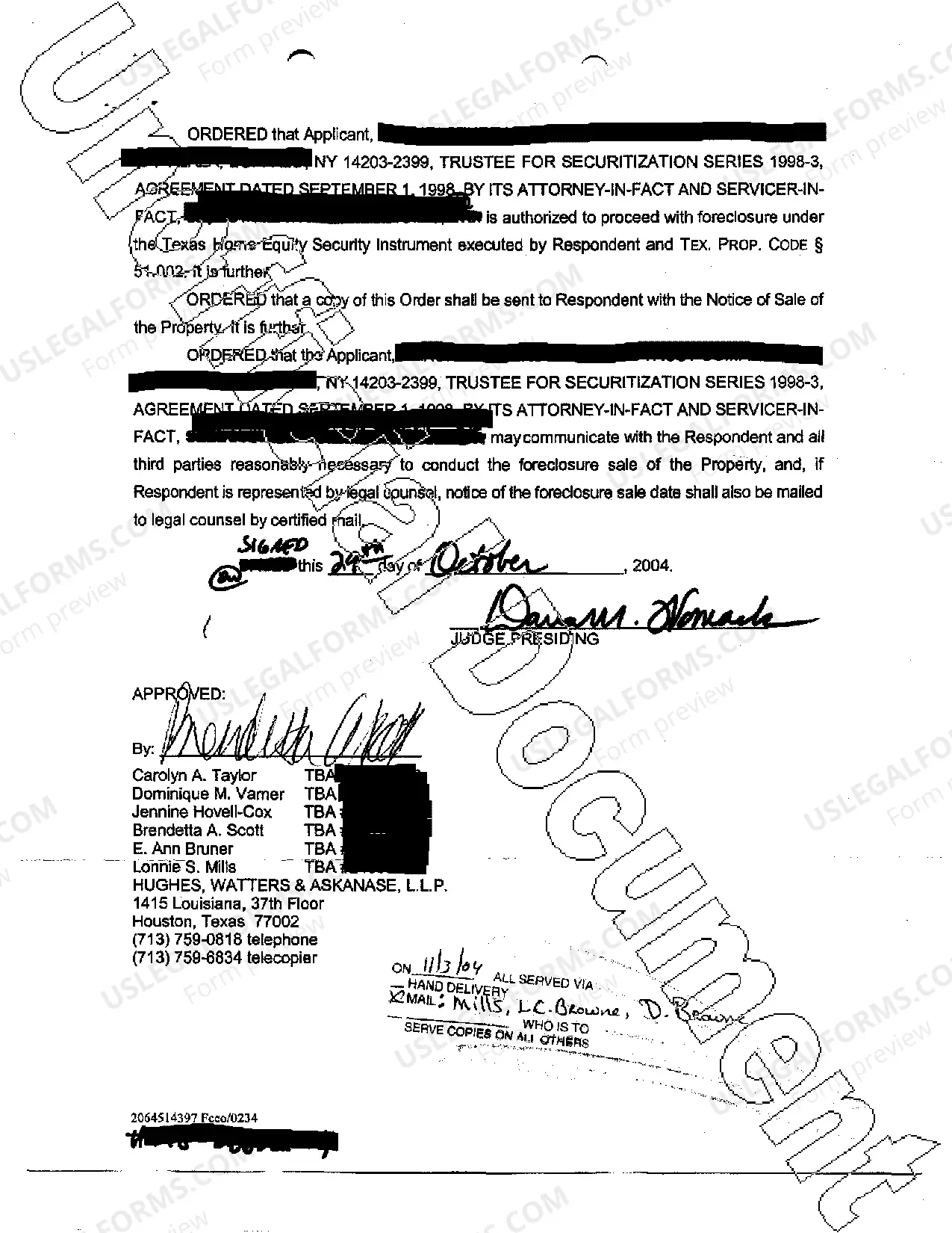 Preview Order to Proceed with Notice of Foreclosure Sale and Foreclosure Sale