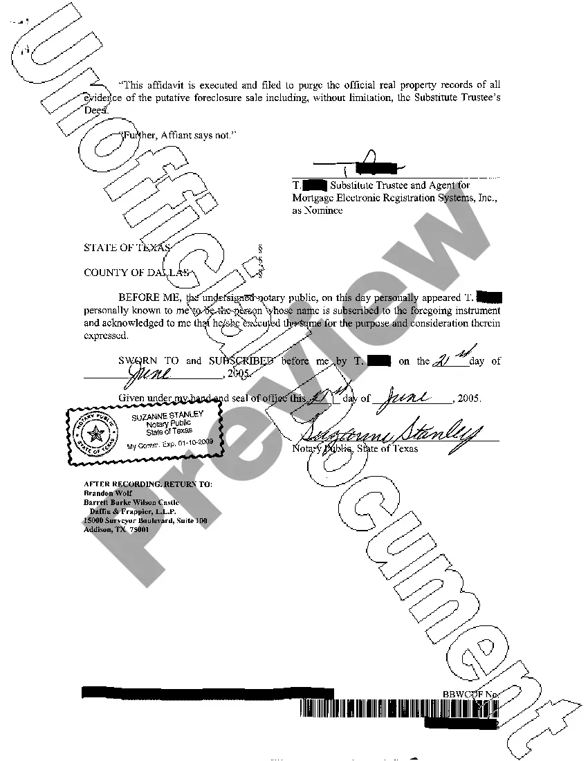 Get Rescission of Trustee's Sale by Affidavit to Purge Preview Rescission of Trustee's Sale by Affidavit to Purge