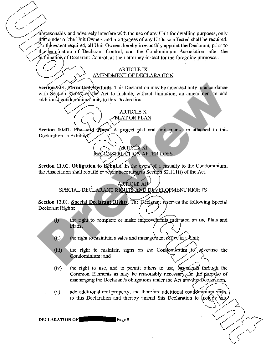 Texas Declaration of Condominiums US Legal Forms